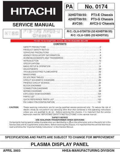 Hitachi 32hdt50 42hdt50 Tv Service Manual