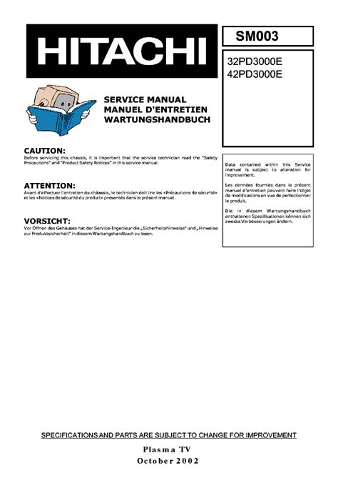 Hitachi 32pd3000e 42pd3000e Plasma Tv Service Manual