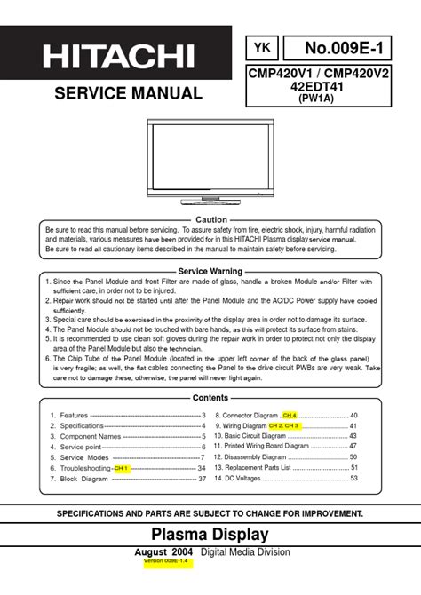 Hitachi 42edt41 Cmp420v1 Cmp420v2 Plasma Service Manual