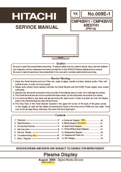 Hitachi 42edt41a Service Manual Repair Guide