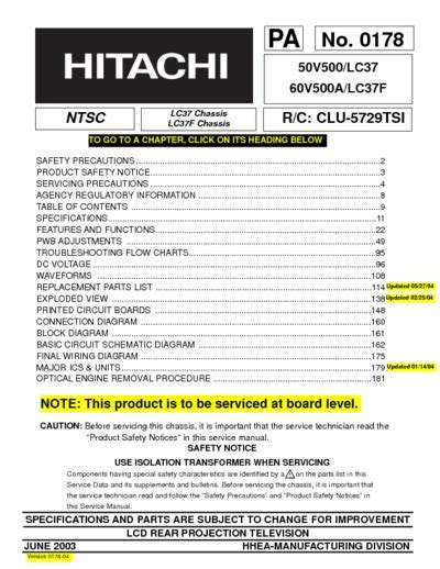 Hitachi 50v500 60v500a Service Manual Repair Guide