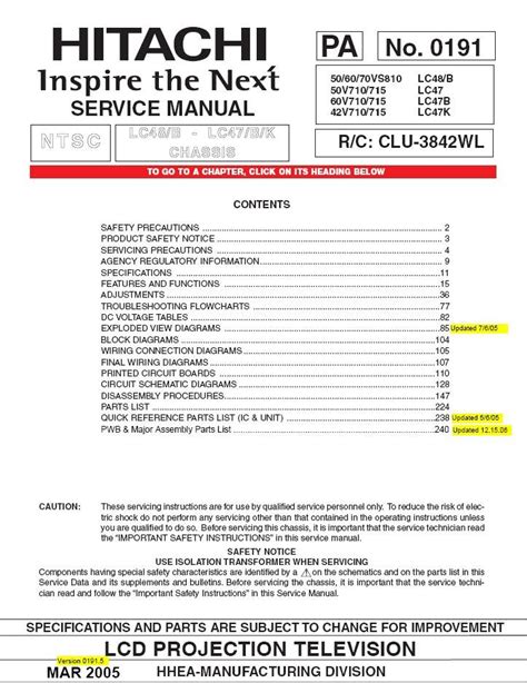 Hitachi 50vs810 60vs810 70vs810 Service Manual Repair Guide