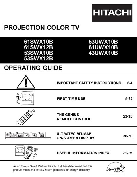 Hitachi 61swx12b 61uwx10b Projection Tv Service Manual