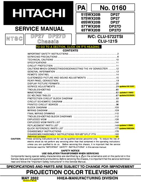 Hitachi 65twx20b Tv Service Manual Download