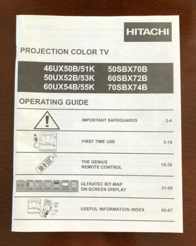 Hitachi Cu5003d Projection Color Tv Parts List Manual