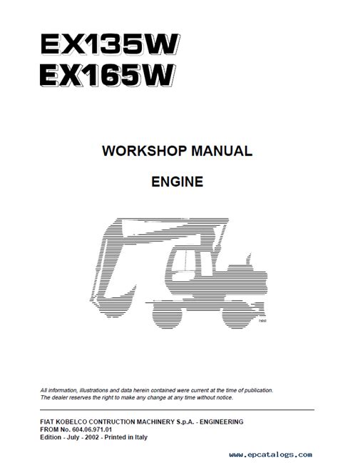 Hitachi Fiat Kobelco Excavator Engine Ex165w Workshop Manual