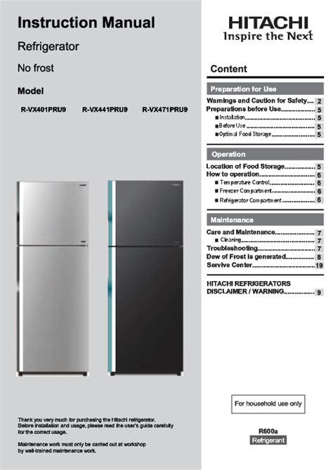 Hitachi Refrigerator Manual