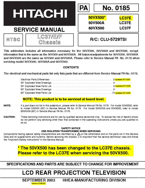 Hitachi Service Manual 50v500a Repair Manual