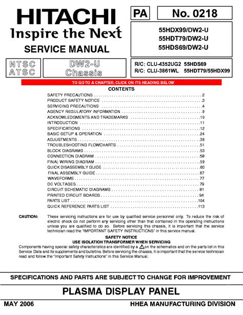 Hitachi Service Manual 55hds69 Repair Manual