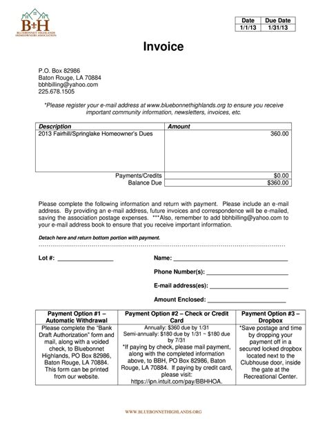 Hoa Dues Invoice Template