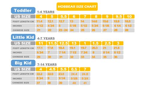 Hobibear Shoes Size Chart