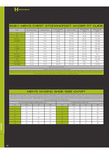 Hodgman Waders Size Chart