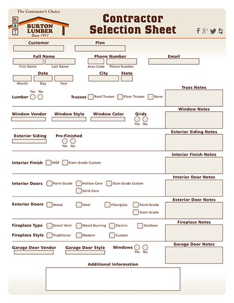 Home Builder Selection Sheet Template