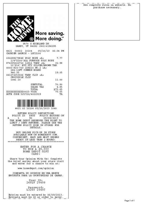 Home Depot Receipt Template