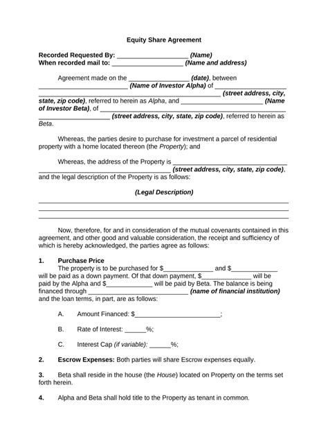 Home Equity Agreement Template
