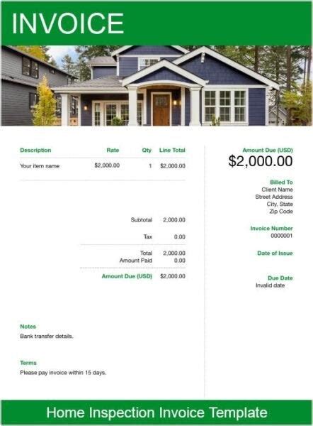 Home Inspection Invoice Template