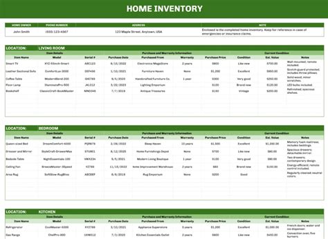 Home Inventory Template