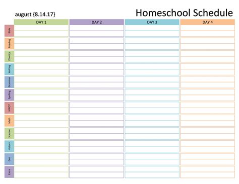 Homeschool Daily Schedule Template Free