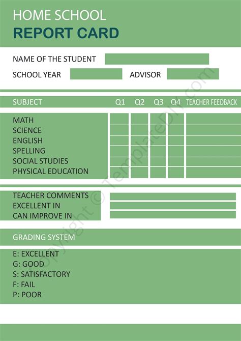 Homeschool Report Card Template Word