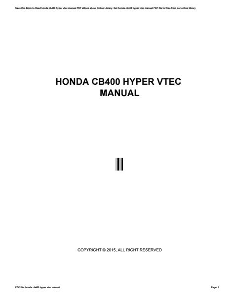 Honda Cb400 Hyper Vtec Service Manual