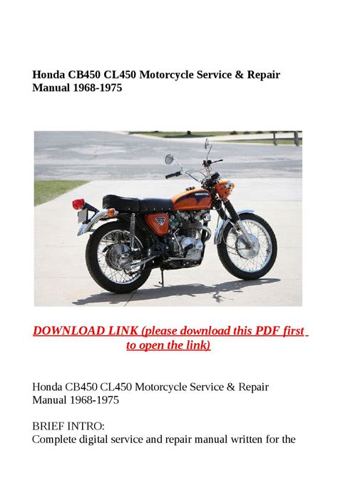 Honda Cb450 Cl450 Motorcycle Service Repair Manual 1968 1975