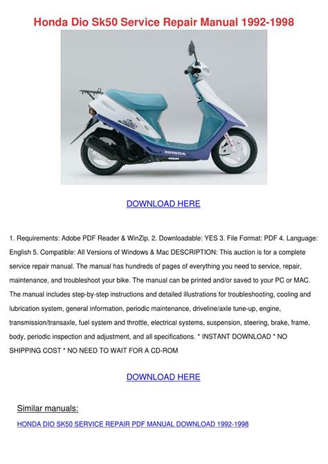 Honda Elite Sk50 Dio 1992 1998 Workshop Service Manual Free Preview