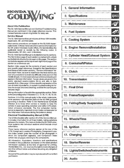 Honda Goldwing Gl1500 Aspencade Se Interstate Service Repair Manual 1994 1999