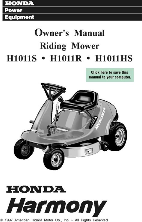 Honda Harmony 1011 Riding Mower Manual