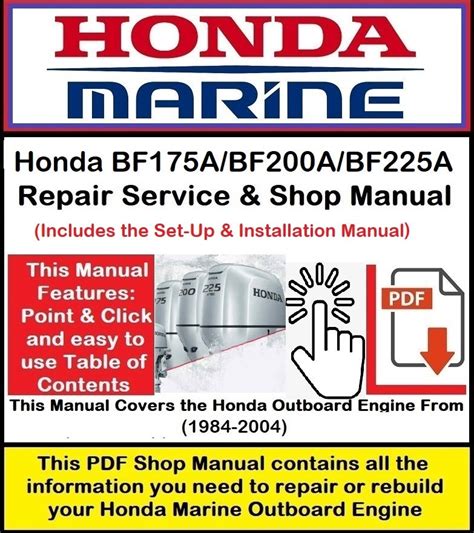 Honda Outboard Bf175a Bf200a Bf225a Engine Full Service Repair Manual