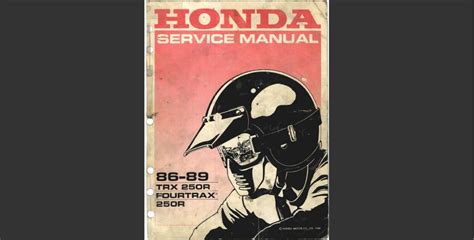 Honda Trx250r Fourtrax 250r Workshop Manual 1986 1987 1988 1989