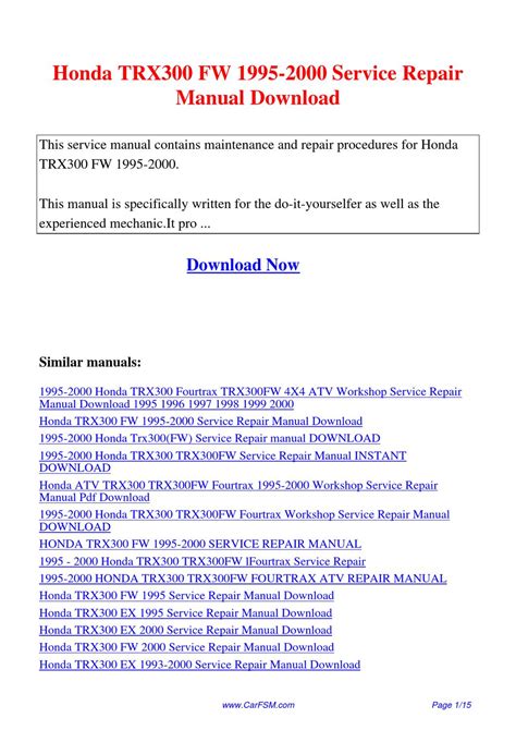 Honda Trx300 Fw 1995 2000 Service Repair Manual Download