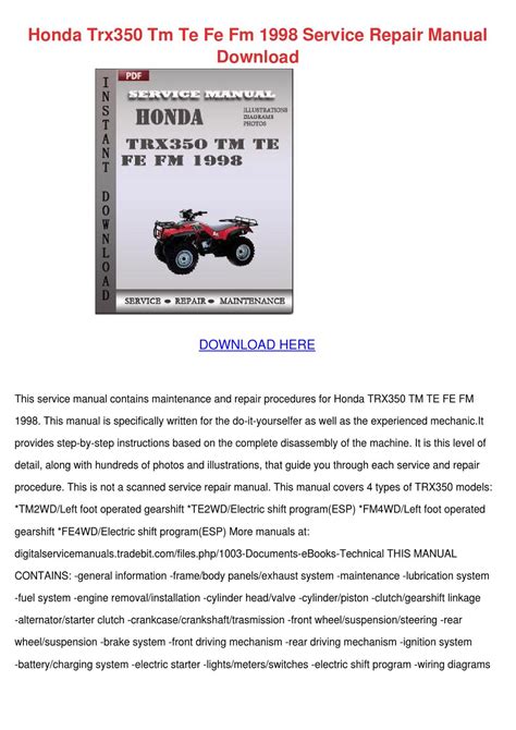Honda Trx350 Tm Te Fe Fm 1998 Service Repair Manual