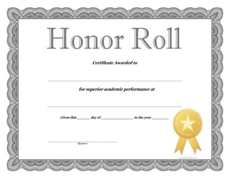 Honor Roll Certificate Free Printable