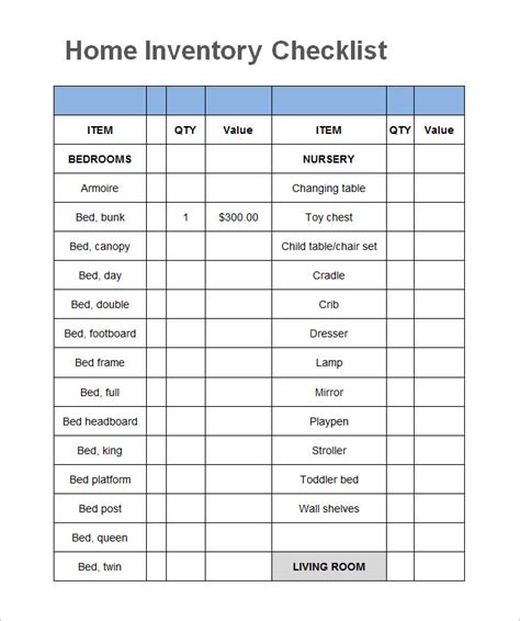 House Inventory Template Excel