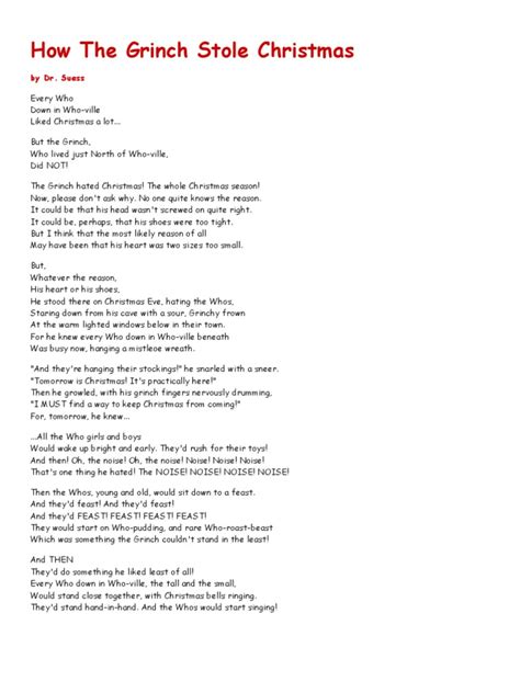 How The Grinch Stole Christmas Text Printable