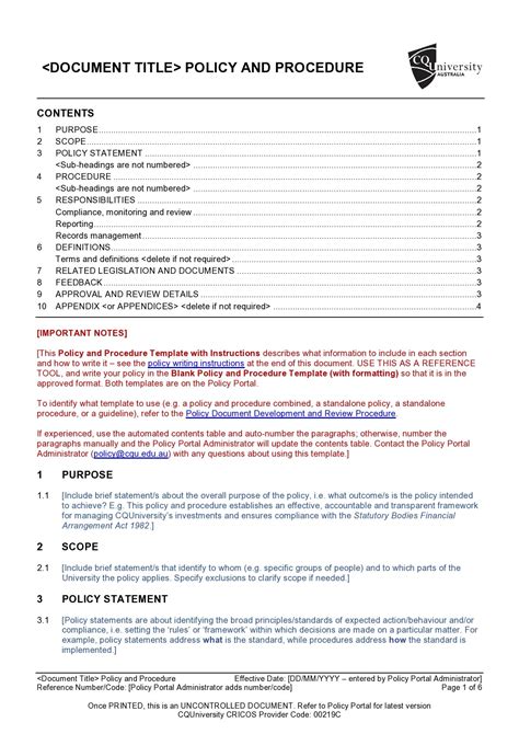 How To Write Policy And Procedures Manual Template