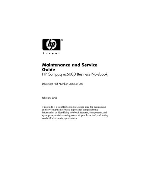 Hp Compaq Nc6000 Notebook Service And Repair Manual