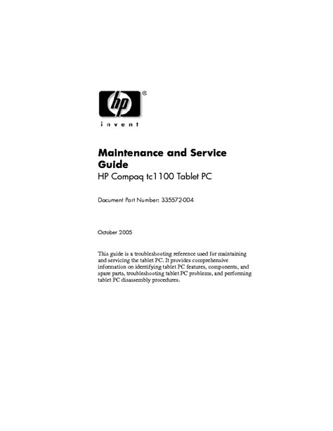 Hp Compaq Tc1100 Tablet Laptop Repair Service Manual Download