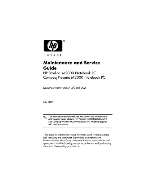 Hp Pavilion Ze2000 And M2000 Service And Repair Manual