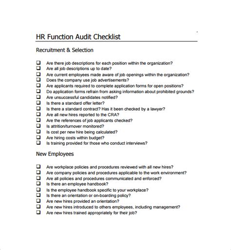 Hr Audit Checklist Template