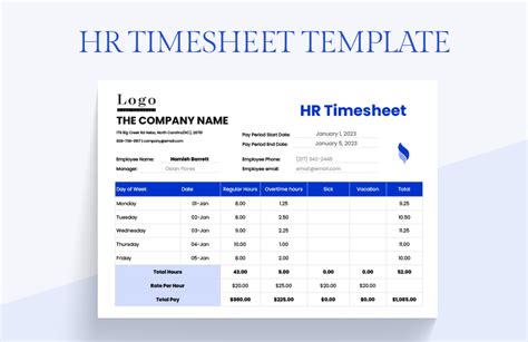 Hr Timesheet Template