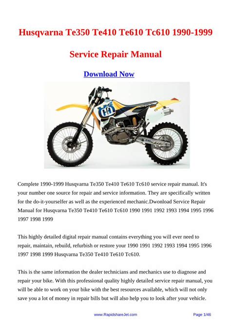 Husqvarna Te350 Te410 Te610 Tc610 Pdf Service Repair Workshop Manual 1995