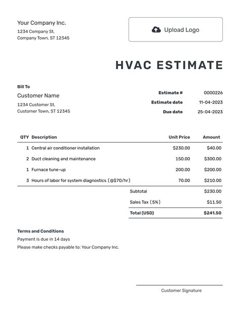 Hvac Estimate Template