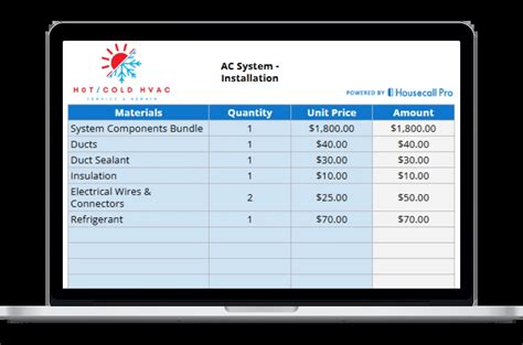 Hvac Flat Rate Pricing Template