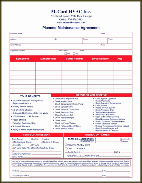 Hvac Preventive Maintenance Agreement Template