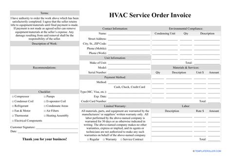 Hvac Service Order Template