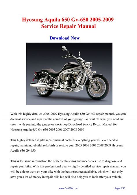 Hyosung Aquila 650 Gv650 Service Repair Workshop Manual