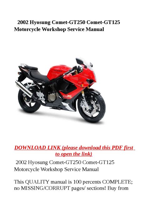 Hyosung Gt125 Gt250 Comet Service Repair Manual 2002 Onwards