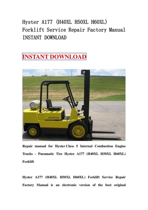 Hyster B478 C60zac Forklift Service Repair Factory Manual Instant Download