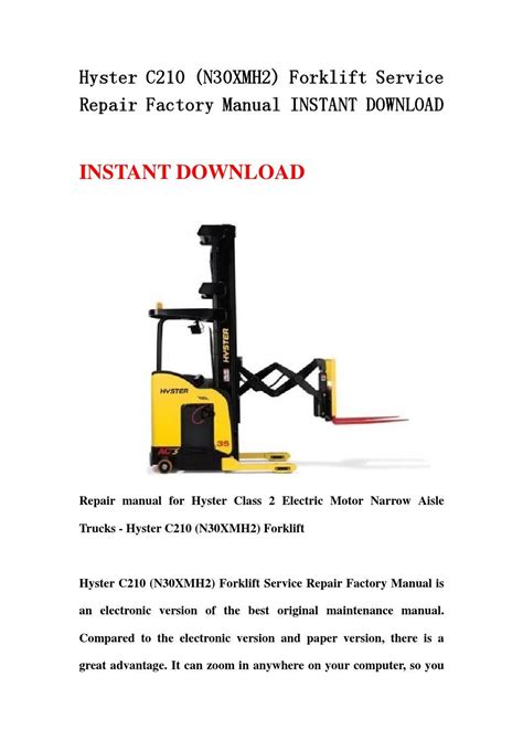 Hyster C210 N30xmh2 Forklift Service Repair Factory Manual Instant Download